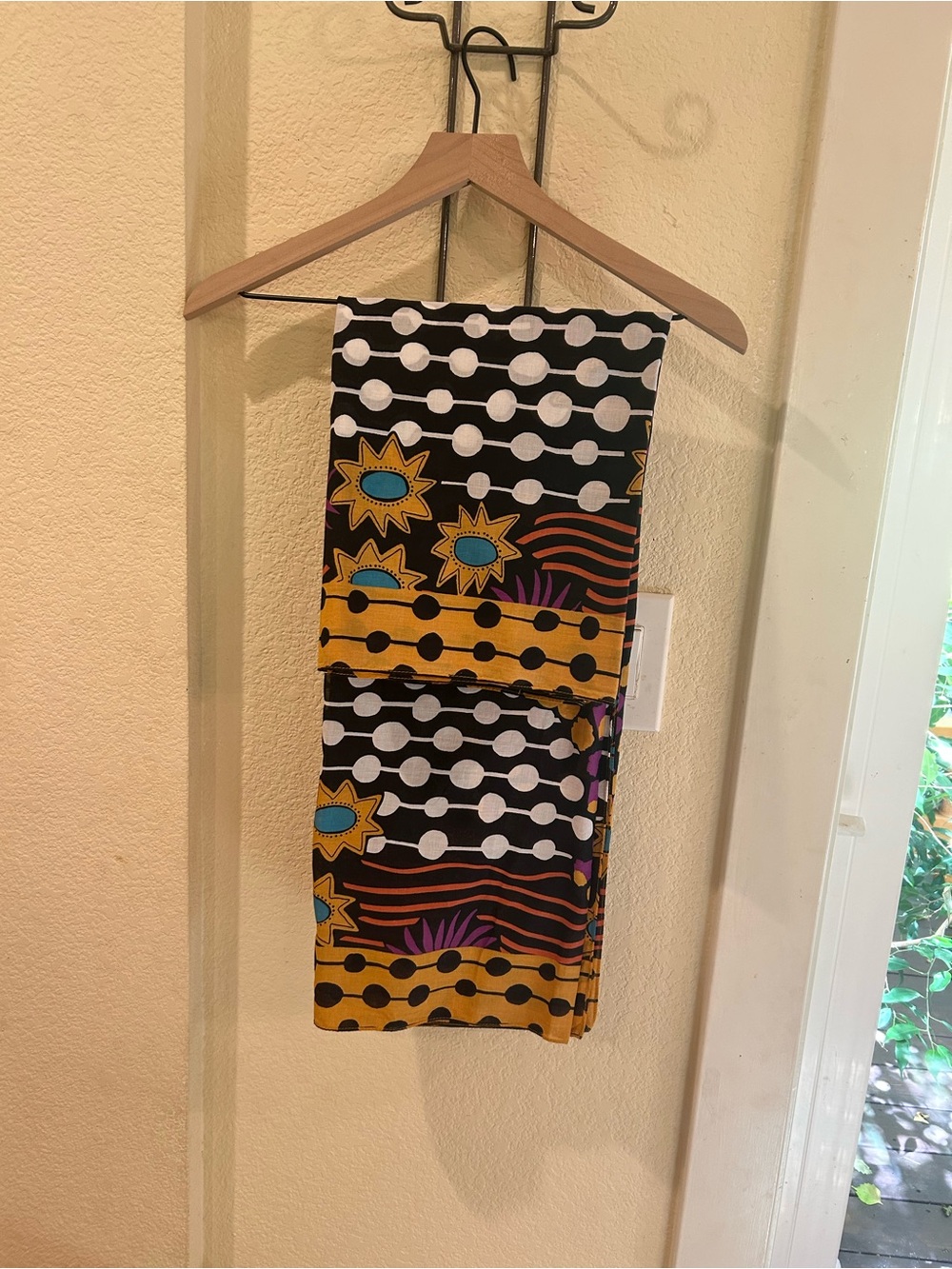 Guddrun Sjoden Bold Graphic Polka Dot & Floral Scarf in Black, White & Mustard